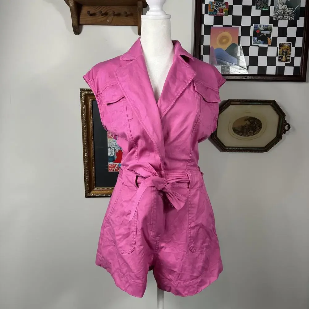Jonathan Simkhai Hot Pink‎ Sleeveless Carlotta Utility Pink Romper